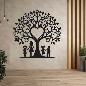 Családfa fából a falra - Anya, fiú és két lánya
