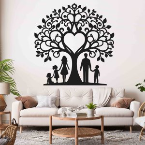 Családfa fából a falra - Anya, apa, két lány és egy fiú
