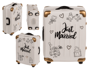 Kerámia pénzes doboz bőrönd - Just married