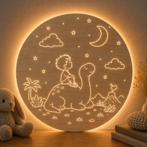 Fa LED falilámpa – Kisfiú dinoszaurusszal