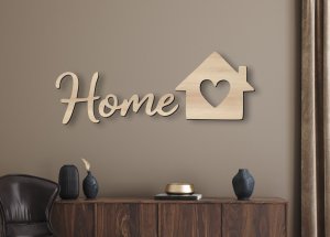 Fa fali felirat – Home, házikóval és szívvel