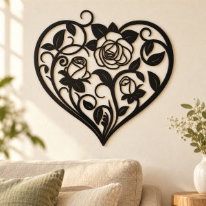 Fa falikép – Szív rózsákkal