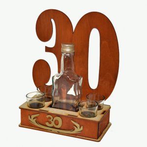 Fából készült palack és palacktartó fedéllel 30