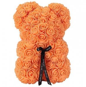 Rózsából készült mackó - narancssárga 25 cm