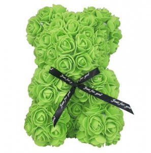 Rózsából készült mackó - zöld 25 cm