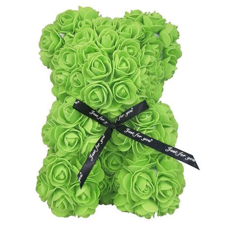 Rózsából készült mackó - zöld 25 cm